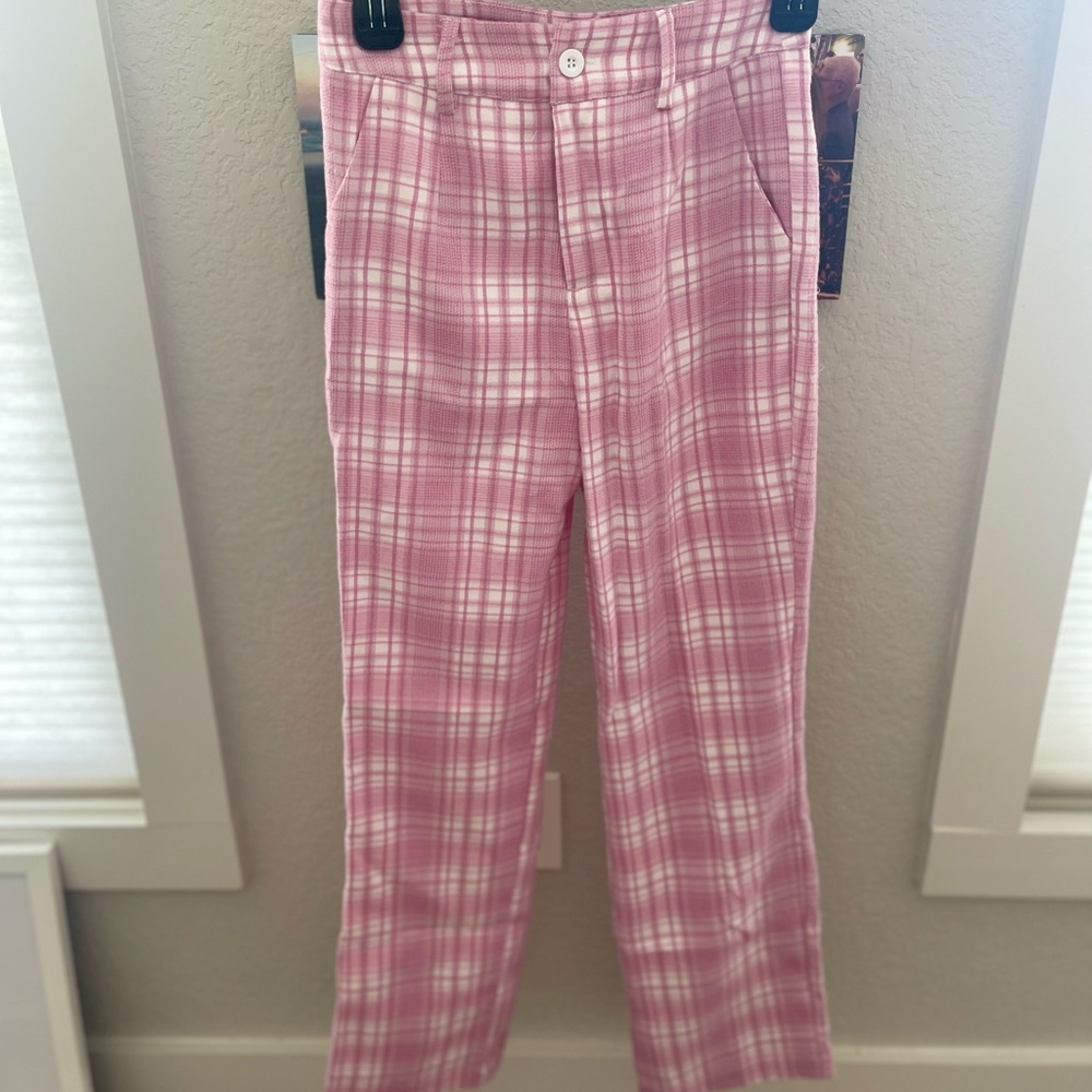 Pink plaid princess polly pants; straight leg size US 2